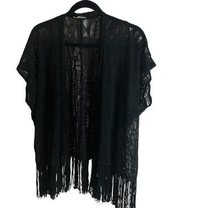 Olive Tree woman’s Black Fringe Kimono Cardigan S/M